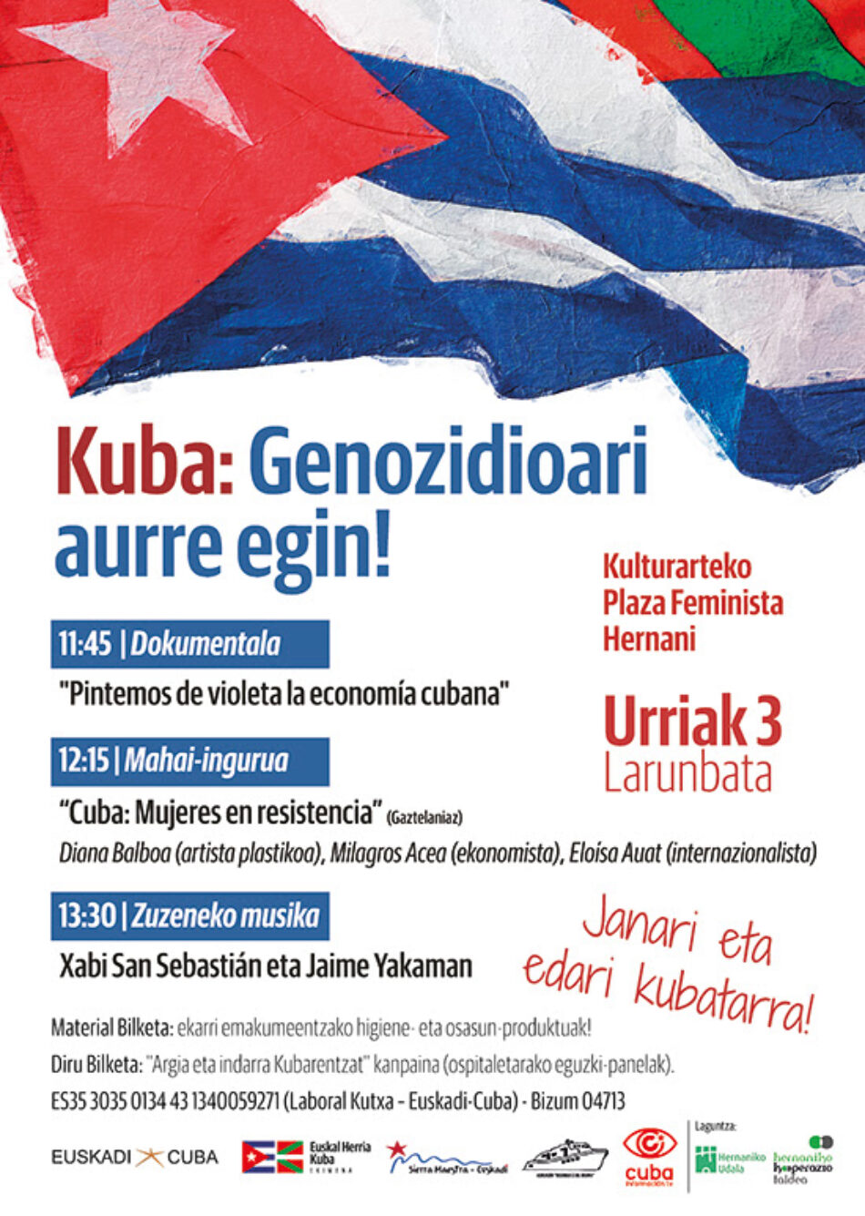 Jornada «Kuba: Genozidioari aurre egin!» apoyará la resistencia de las mujeres cubanas frente al cerco de EE. UU.: Hernani, sábado 3 de octubre