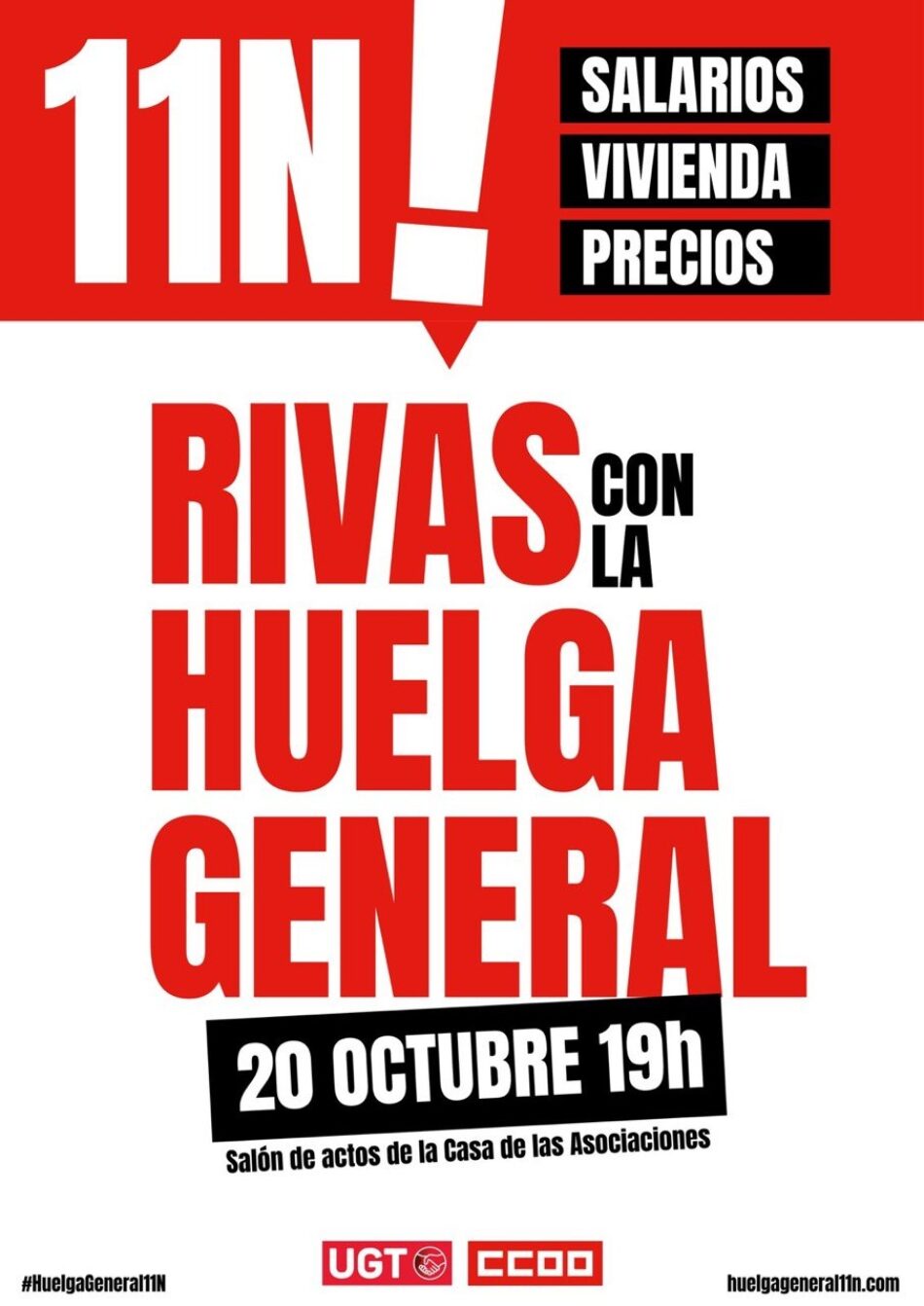 CCOO y UGT: Organicemos «Rivas con la huelga general» del 11 de noviembre