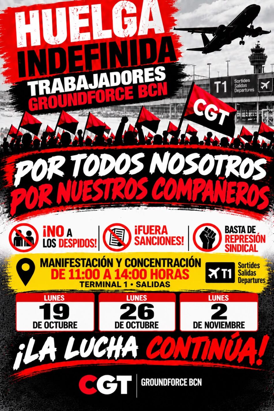 CGT denuncia represión sindical con despidos representantes del comité de huelga y de prevención de Groundforce BCN